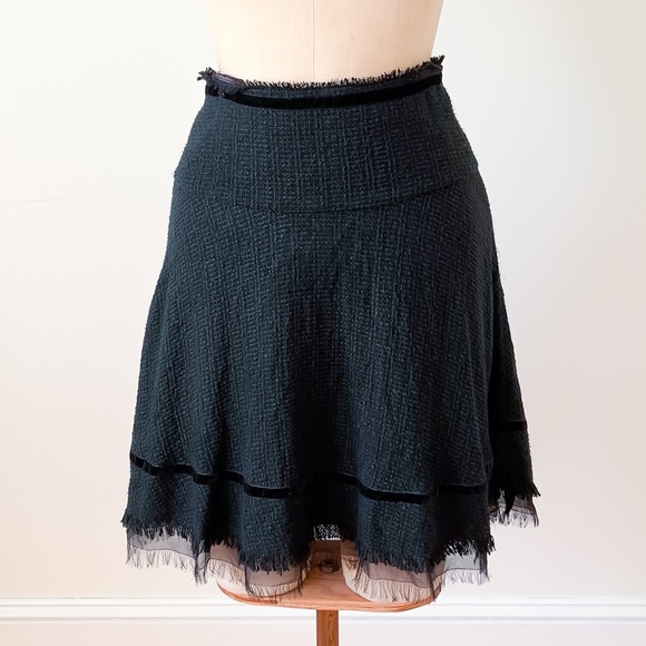 Guess by Marciano Black Silk Frayed Fairy Grunge Skirt Velvet Trim Size 4 Y2K - Picture 1 of 14